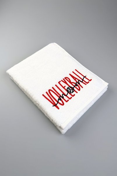 RunGear Up Volleyball Embroidered 100% Cotton Athlete Towel-600 Gsm Premium White Match and Training Towel 50X100 cm