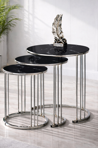 boons Palmira Zigon Sehpa, Siyah Mermer Desen Cam