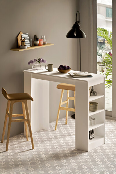Yurudesign Style Bar Masası Mutfak Yemek Masası Beyaz St1-w