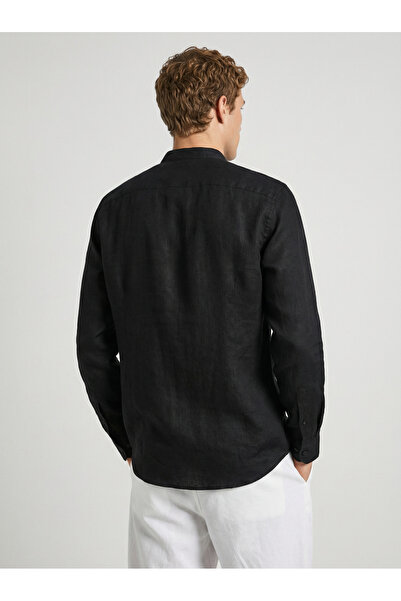 WAMOSSALAPLI Mandarin Collar Long Sleeve Fully Buttoned Linen Shirt