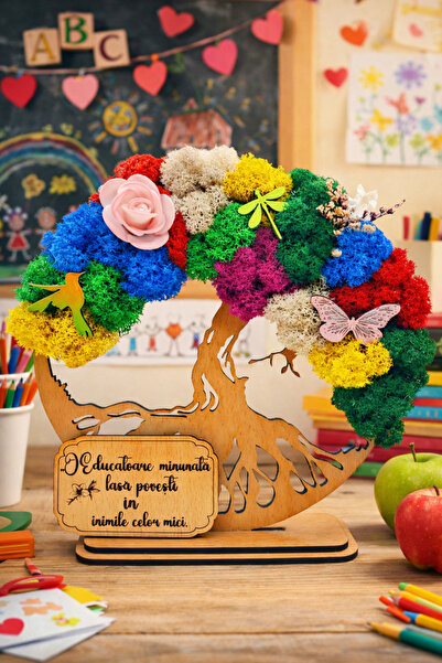 OEM Cadou Copacul Vietii, cu licheni stabilizati, din lemn bej, „Educatoare”,...