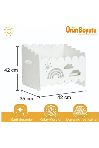 Ankebut Montessori Ahşap Oyuncak ve Kitap saklama Kutusu Beyaz