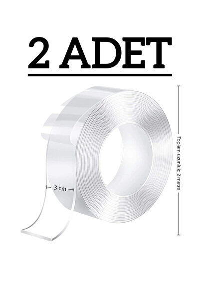 zeixpow 2 Metre Çift Taraflı Ultra Güçlü Yapışkan Şeffaf Bant Nano Özellikli ...