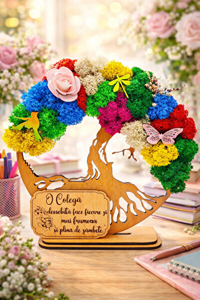 OEM Cadou Copacul Vietii, cu licheni stabilizati, din lemn bej, „Colega”, 20c...