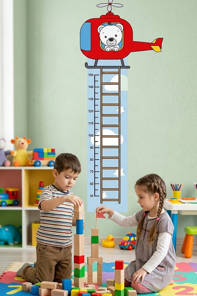 KT Decor ملصق لغرفة الأطفال بموضوع طائرة هليكوبتر ودمية دب لطيفة