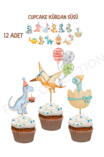 P&B COLLECTION WORKSHOP Dinazor Konseptli Cupcake Süsü Kürdanlı kalın kağıt