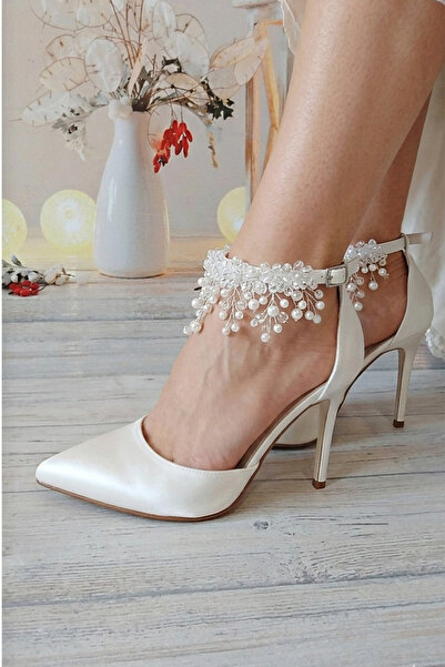 Modavien Pantofi de mireasa de dama cu perle de 10 cm