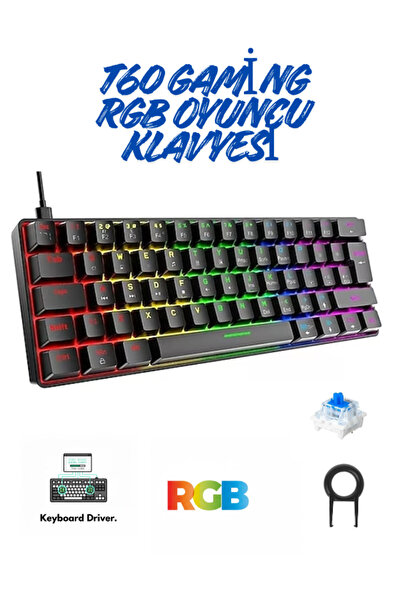 ATAsoft T60 Rgb Mavi Switch Mekanik Siyah Klavye Kablolu Gaming Driverli Oyun...