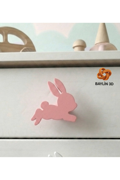 Baylin3D Mâner de dulap cu figurină de iepure - Cameră pentru copii modernă ș...
