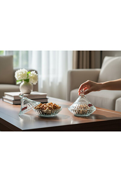 Generic Two-piece glass nut serving set with lid