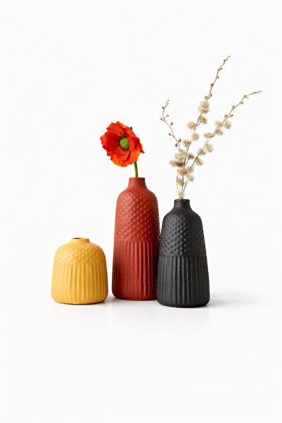 Warm Design 3’lü Porselen Dekoratif Vazo Seti – Modern Boho Salon & Konsol Ak...
