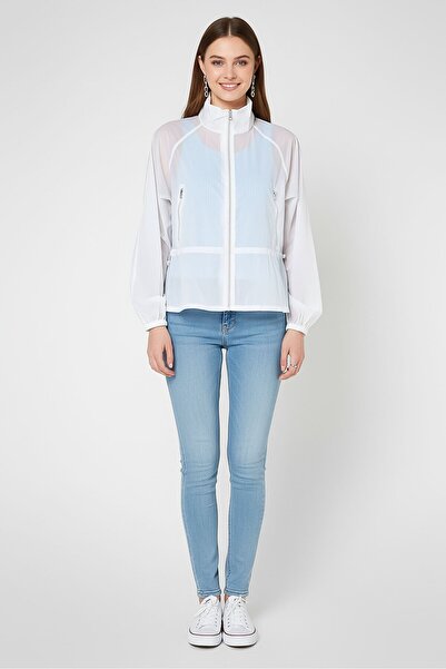 Calvin Klein جاكيت جينز نسائي سادة مقاوم للمطر، أبيض