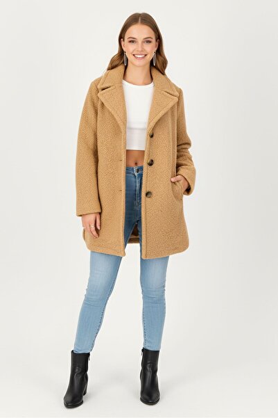 Anne Klein جاكيت شيربا نسائي منسوج، بيج