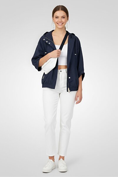 Geox Women Solid Hooded Jacket, Dark Navy