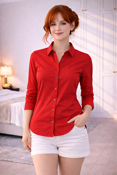 ahanora قميص أساسي من قماش الفيسكوز المنسوج (خيارات الألوان)