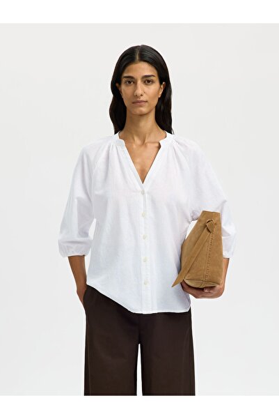 SELECTED Hemd mit 3/4 Ärmeln Leinenmix