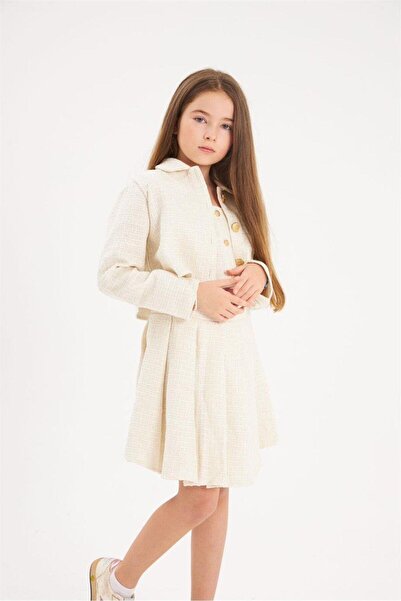 Hilal Akıncı Kids Set de jachetă cu nasturi aurii pentru fetiță, cu bretele g...