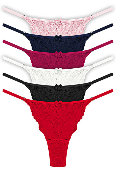 Cottonhill Δαντέλα μπροστά από τούλι Γυναικείο στρινγκ εσώρουχα 6 πακέτου