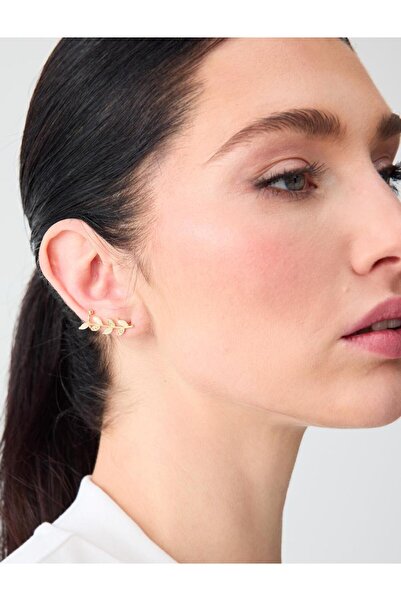 Jimmy Key Beyaz Dal Ve Çiçek Figürlü Küpe