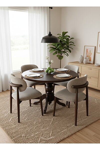 KleinHaus Furniture Elegansia Masa Takımı, Masif Ahşap Ayak, Klasik Tasarım, ...