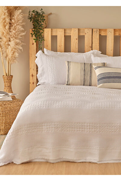 Bella Maison %100 Pamuk Marine Tek Kişilik Yatak Örtüsü Seti Beyaz (180x260 cm)