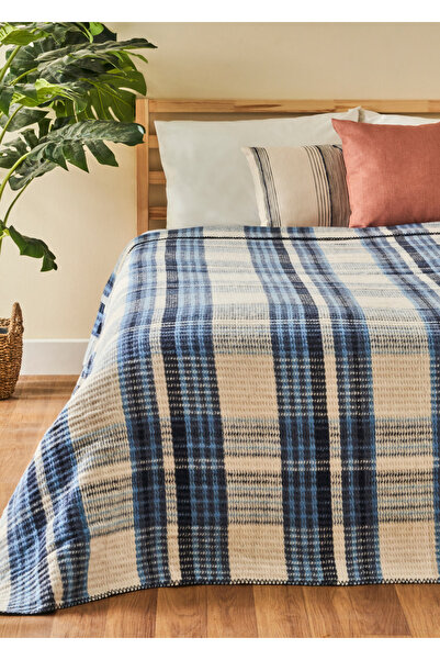 Bella Maison Pătură dublă din bumbac scotic Noah albastru (200x220 cm)