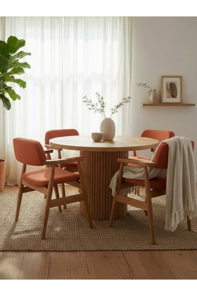 KleinHaus Furniture Patelya Masa Takımı, 4 Busan Sandalyeli, Modern Tasarım, Doğal Ahşap Ayaklar, Değiştirilebilir Renk