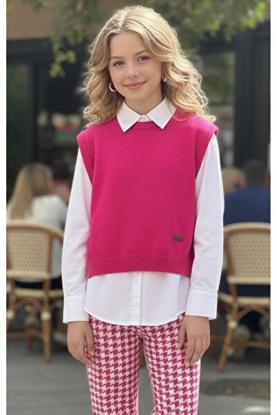 Hilal Akıncı Kids Tricotaj maro pentru fetiță Pulover Cămașă albă Pantaloni m...