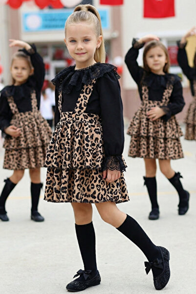 Parla Kids Fete - Helen Leopard Print Dantela Neagra Gilet 29 Octombrie Rochi...