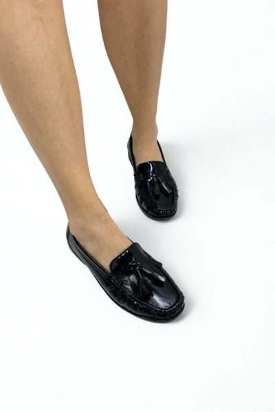 inizio Crni Rogan Sa resama Flat Loafer cipele GD05