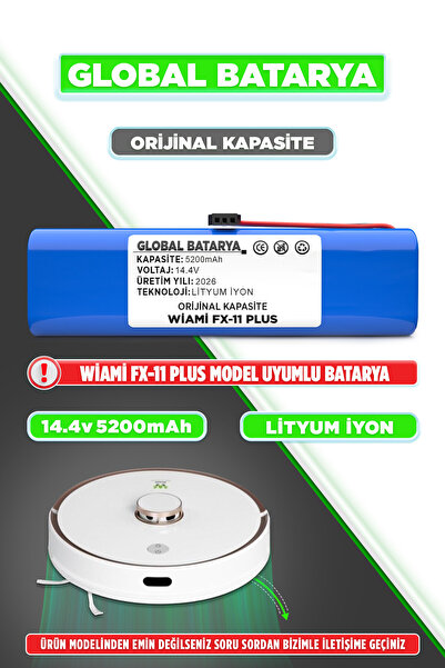 GLOBAL BATARYA Wiami Fx-11 Plus Akıllı Robot Süpürge Bataryası 14.4v 5200mAh ...