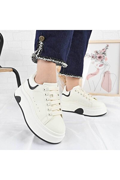 Tmall Pantofi sport pentru femei, - Piele, D1489, Alb cu negru