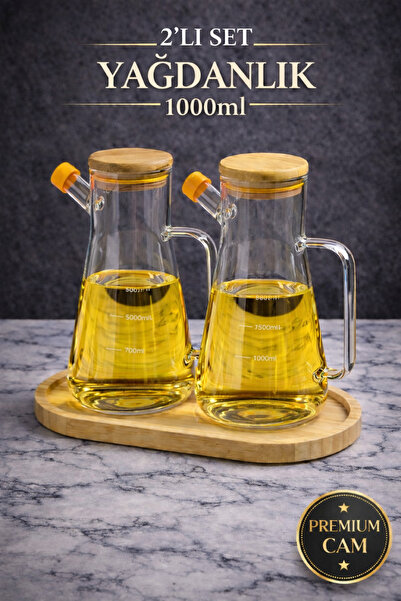 PAKETLENDİ وعاء زيت بوروسيليكات مفرّغ من الهواء سعة 900 مل مع غطاء من الخيزرا...