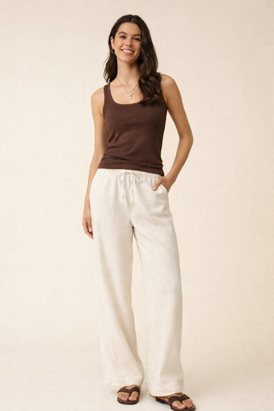 HAKKE Palazzo İp Bağcık Keten Pantolon