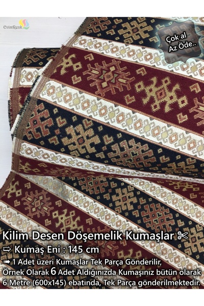 Renk Tekstil Anatolia Etnik Dokuma Kilim Şark Desenli Kumaş - Döşeme - Minder...