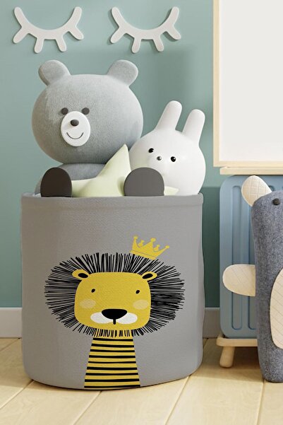 dekomingo Taclı Grey Lion cu model Coș de jucării din pâslă-Coș de rufe 30x45 cm