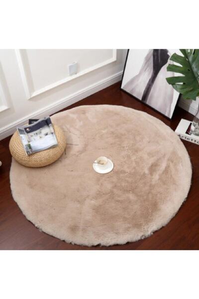 SARAZ HALI Tavşan Tüyü Yuvarlak Peluş Kum Bejı