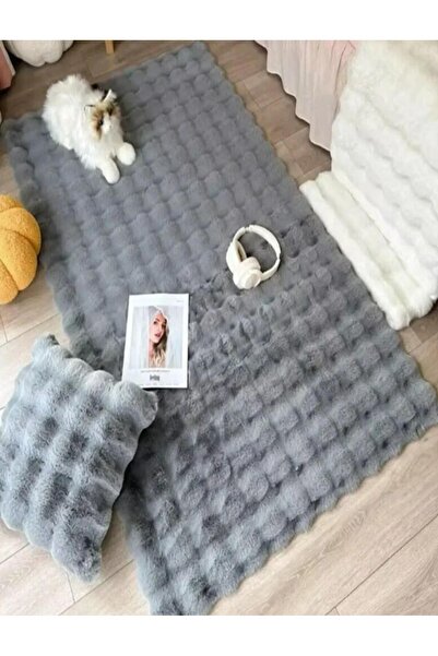 SARAZ HALI Puffy Bubble Tavşan Tüyü Kaymaz Makinede Yıkanabilir Salon Koridor...