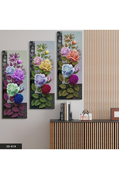 Evimemoda Renkli Çiçekler 3 Parça Mdf Tablo