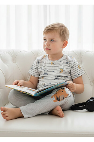 vitmo 100% pamuk Beba - Dečačka pidžama sa kratkim rukavima Set Note Siva