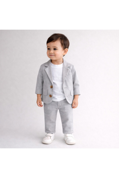 Çelix Kids Celix Pamuk Keten Ceketli Kapaklı Lüx Erkek Bebek 3 lü Takım 6-24 ay