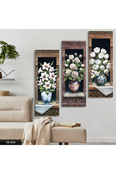 Evimemoda Flori în vază Tablou MDF din 3 piese