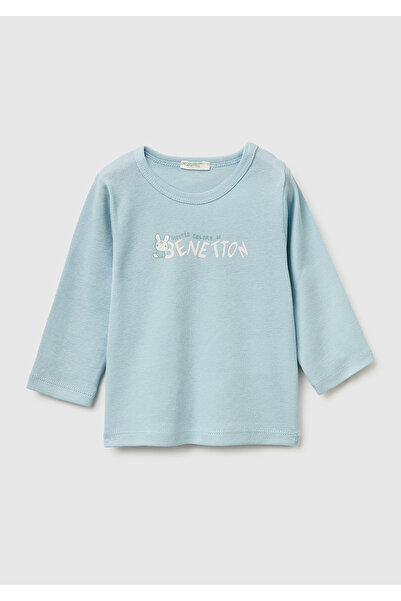 United Colors of Benetton Bebek Buz Mavisi Su Bazlı Logo Baskılı Omzu Gizli Ç...