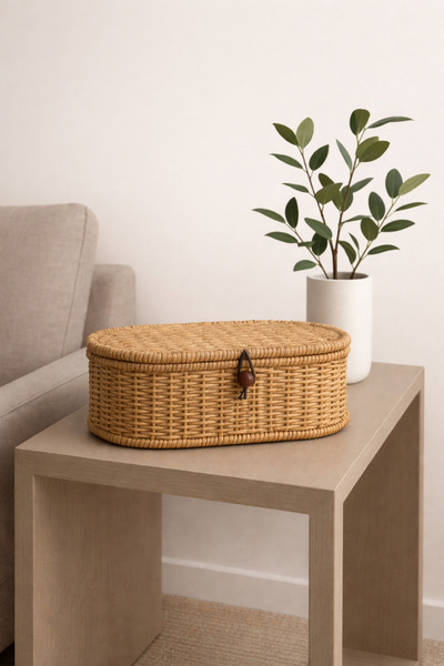YzHome Wicker Rattan Lid Storage Box Organizer Multi-Purpose 10*27cm