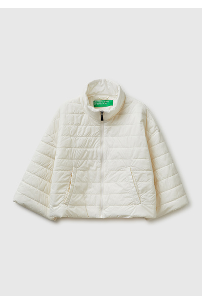 United Colors of Benetton Women's Cream Piping High Collar Jacket with Pocket...