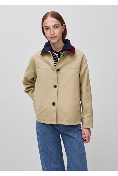 United Colors of Benetton Women's Beige 100% Cotton Velvet Collared Buttoned ...