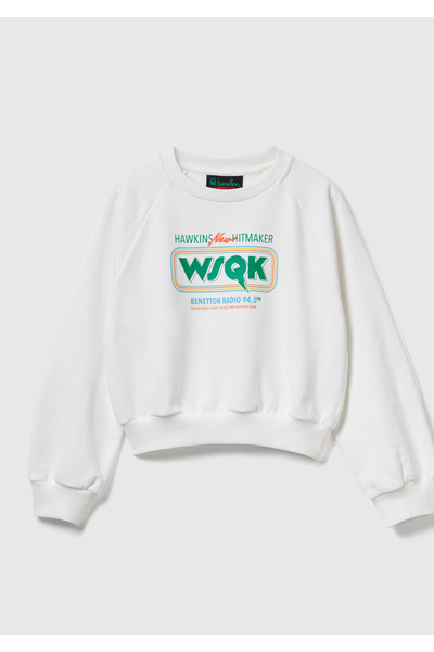 United Colors of Benetton Κοριτσίστικη κρεμ βαμβακερή μπλούζα 100% βαμβακερή,...