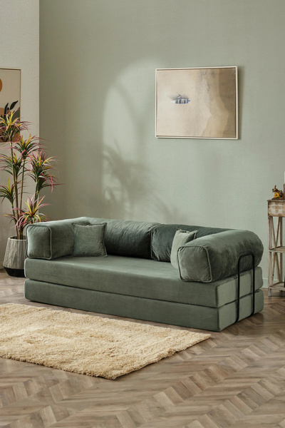 Dekoport Comfort 180cm Kanepe Kırlent Dahil Yatak Olabilen, Fitilli Kadife, Y...