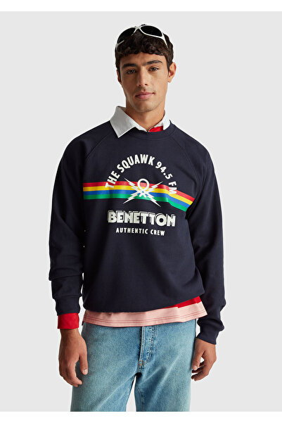 United Colors of Benetton Ανδρικό φούτερ Navy Blue 100% βαμβάκι χαλαρή εφαρμο...