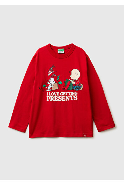 United Colors of Benetton Boy's Red Peanuts New Year's Printed Logo Label Emb...